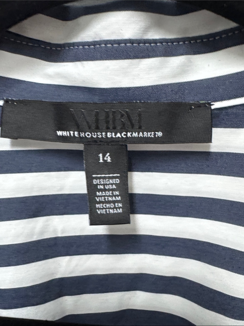 White House Black Market Navy & White Striped Poplin Shirt Dress - Picture 2 of 9
